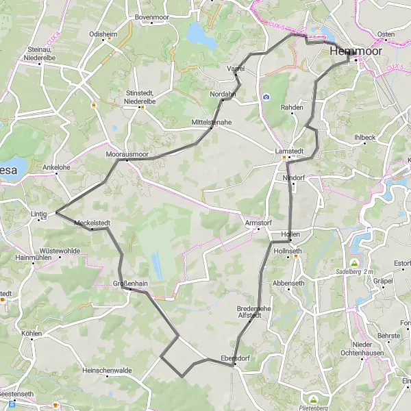 Map miniature of "Lamstedt to Warstade Road Cycling Route" cycling inspiration in Lüneburg, Germany. Generated by Tarmacs.app cycling route planner