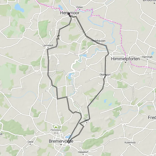 Map miniature of "Hechthausen to Wohlenbeck Road Cycling Route" cycling inspiration in Lüneburg, Germany. Generated by Tarmacs.app cycling route planner