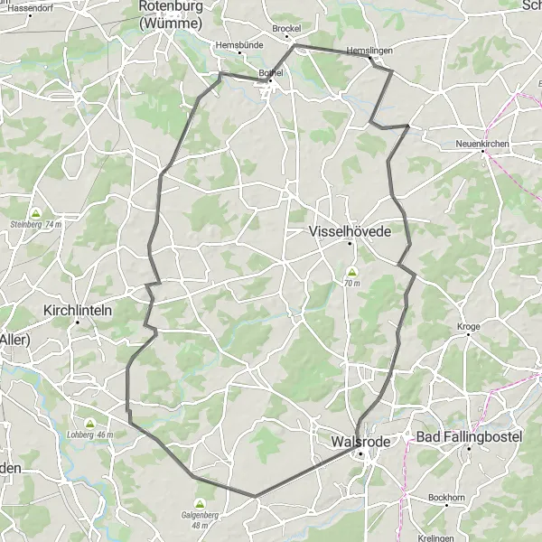 Karten-Miniaturansicht der Radinspiration "Radtour nach Walsrode" in Lüneburg, Germany. Erstellt vom Tarmacs.app-Routenplaner für Radtouren