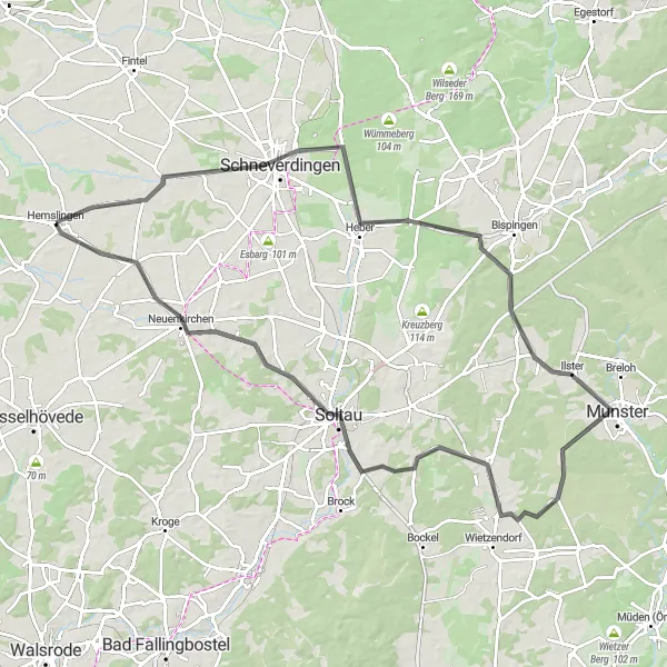 Map miniature of "Discovering the Beauty of Lüneburger Heide" cycling inspiration in Lüneburg, Germany. Generated by Tarmacs.app cycling route planner