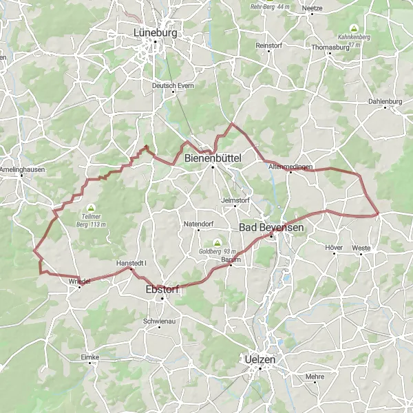 Karten-Miniaturansicht der Radinspiration "Hügelige Landschaften und idyllische Dörfer" in Lüneburg, Germany. Erstellt vom Tarmacs.app-Routenplaner für Radtouren