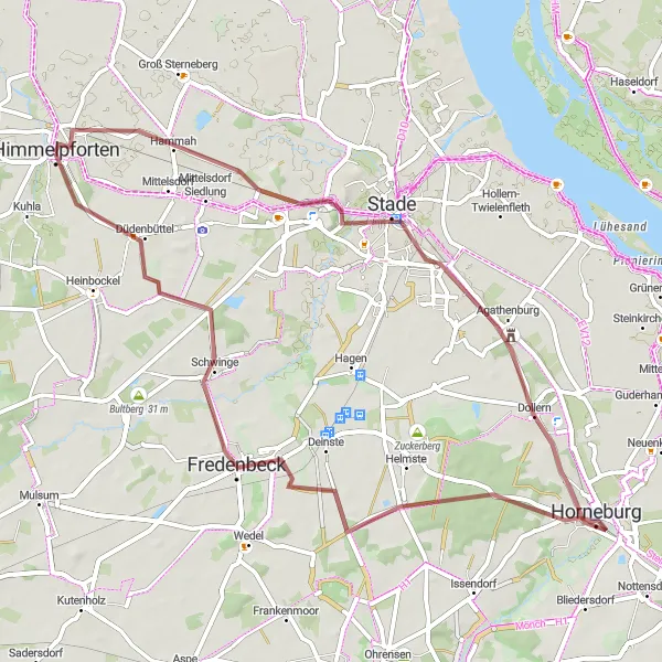 Karten-Miniaturansicht der Radinspiration "Gravel-Abenteuer durch Horneburg" in Lüneburg, Germany. Erstellt vom Tarmacs.app-Routenplaner für Radtouren