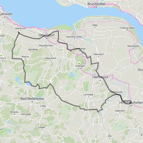 Map miniature of "The Hemmoor Explorer" cycling inspiration in Lüneburg, Germany. Generated by Tarmacs.app cycling route planner