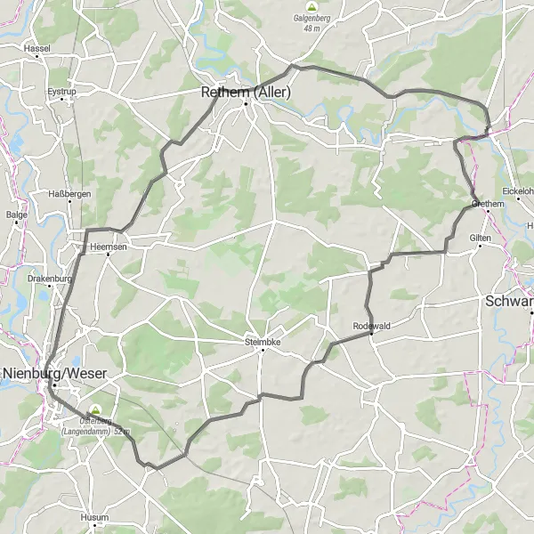 Karten-Miniaturansicht der Radinspiration "Fahrradroute von 83 km in der Nähe von Hodenhagen" in Lüneburg, Germany. Erstellt vom Tarmacs.app-Routenplaner für Radtouren