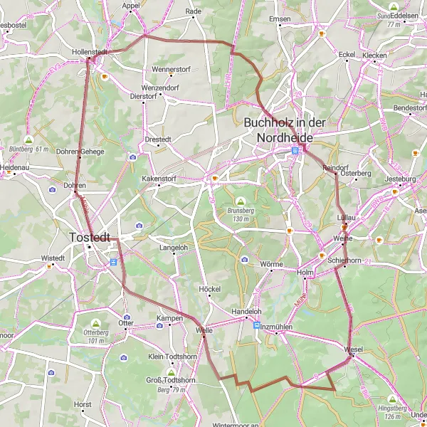 Map miniature of "The Castle and Forest Route" cycling inspiration in Lüneburg, Germany. Generated by Tarmacs.app cycling route planner