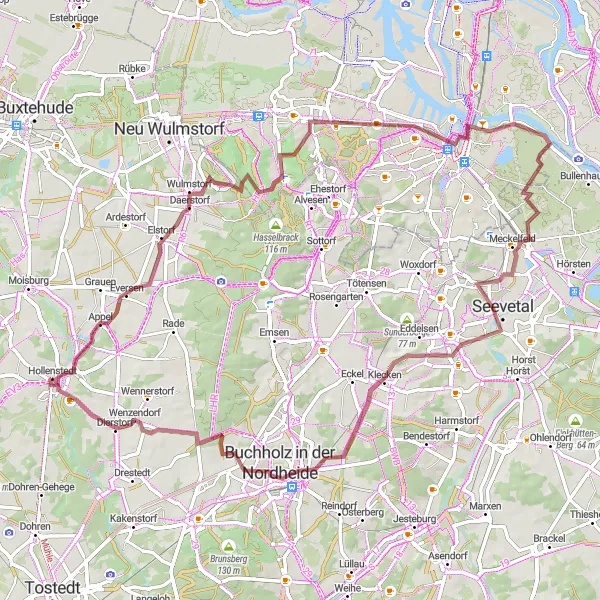 Karten-Miniaturansicht der Radinspiration "Rund um Hollenstedt und Daerstorf" in Lüneburg, Germany. Erstellt vom Tarmacs.app-Routenplaner für Radtouren