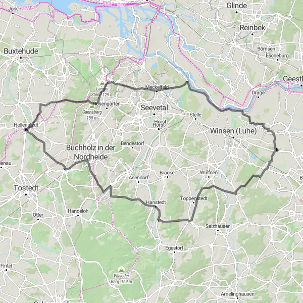 Map miniature of "The Country Roads Adventure" cycling inspiration in Lüneburg, Germany. Generated by Tarmacs.app cycling route planner