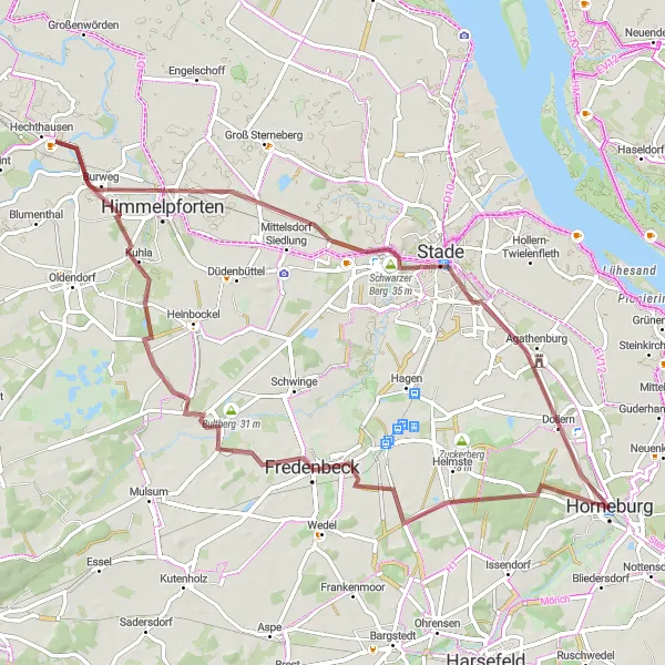 Map miniature of "Horneburg Gravel Loop" cycling inspiration in Lüneburg, Germany. Generated by Tarmacs.app cycling route planner