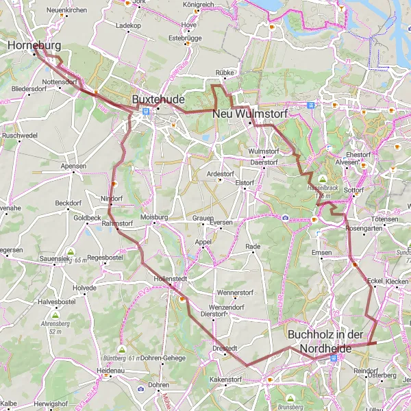 Map miniature of "Buxtehude and Beyond" cycling inspiration in Lüneburg, Germany. Generated by Tarmacs.app cycling route planner