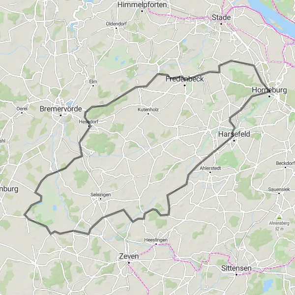 Karten-Miniaturansicht der Radinspiration "Horneburg-Hahnberg-Rockstedt Rundfahrt" in Lüneburg, Germany. Erstellt vom Tarmacs.app-Routenplaner für Radtouren