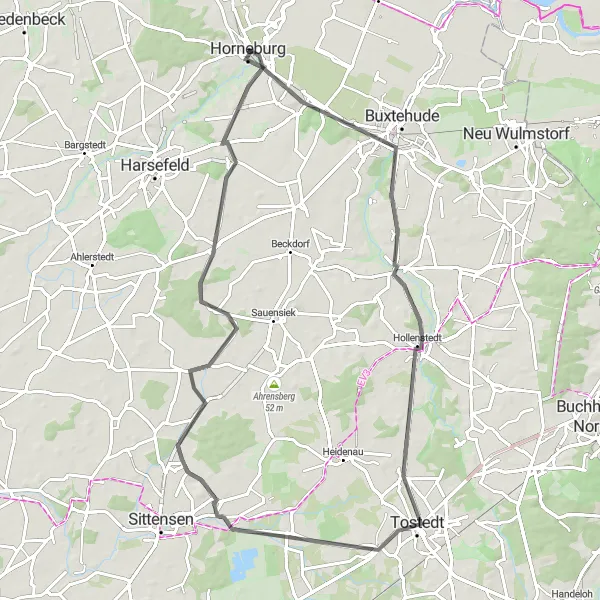 Map miniature of "Horneburg to Horneburg" cycling inspiration in Lüneburg, Germany. Generated by Tarmacs.app cycling route planner