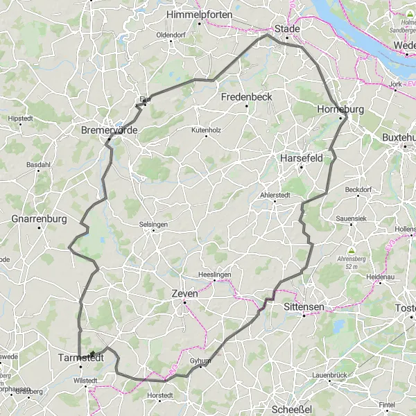 Map miniature of "The Horneburg Round-trip Route" cycling inspiration in Lüneburg, Germany. Generated by Tarmacs.app cycling route planner