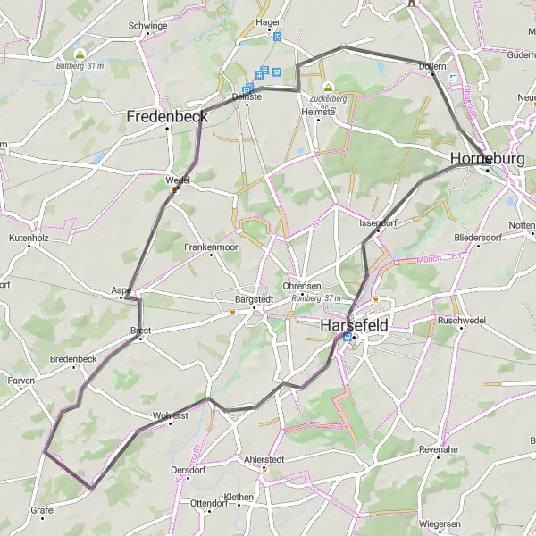 Map miniature of "Horneburg to Hahnberg" cycling inspiration in Lüneburg, Germany. Generated by Tarmacs.app cycling route planner