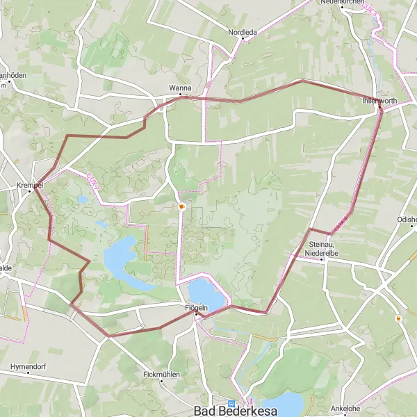 Karten-Miniaturansicht der Radinspiration "Rund um Ihlienworth und Steinau" in Lüneburg, Germany. Erstellt vom Tarmacs.app-Routenplaner für Radtouren