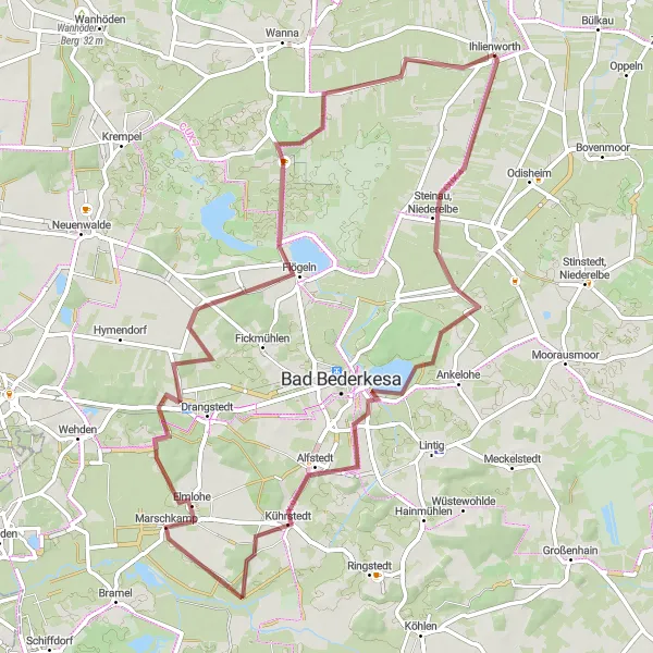 Map miniature of "Gravel Adventure in Steinau and Spülfelder" cycling inspiration in Lüneburg, Germany. Generated by Tarmacs.app cycling route planner