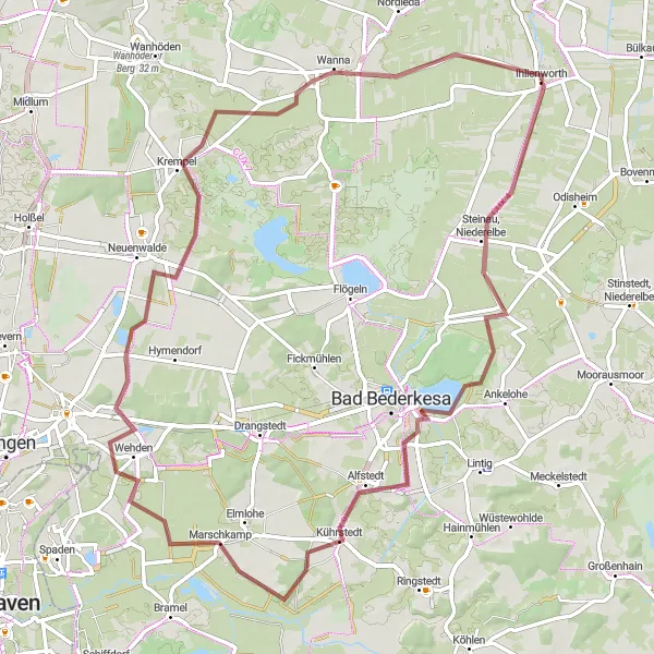 Karten-Miniaturansicht der Radinspiration "Entlang der Niederelbe und durch idyllische Dörfer" in Lüneburg, Germany. Erstellt vom Tarmacs.app-Routenplaner für Radtouren