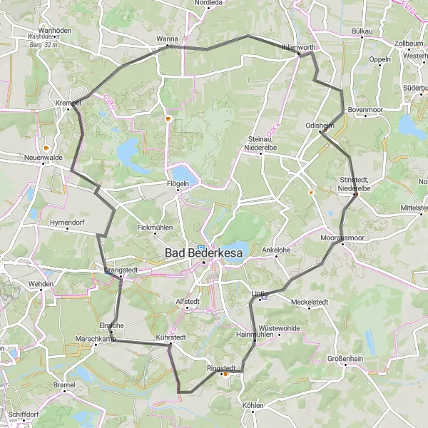 Karten-Miniaturansicht der Radinspiration "Radtour nach Stinstedter See und Drangstedt" in Lüneburg, Germany. Erstellt vom Tarmacs.app-Routenplaner für Radtouren