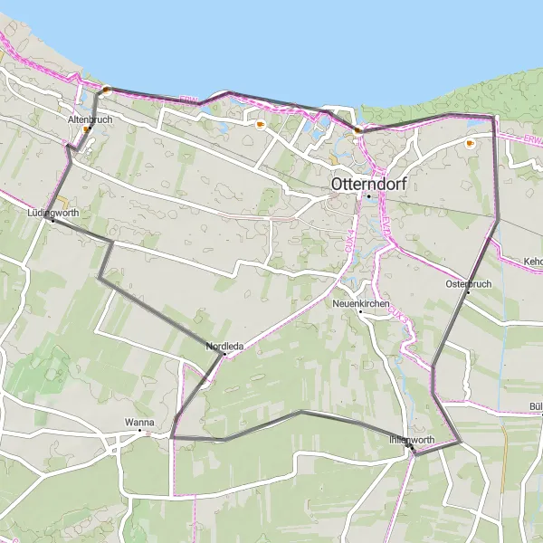 Map miniature of "Nordleda Round-Trip" cycling inspiration in Lüneburg, Germany. Generated by Tarmacs.app cycling route planner