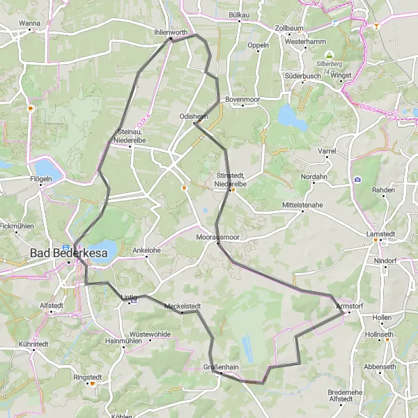 Karten-Miniaturansicht der Radinspiration "Radtour nach Großenhain und Bad Bederkesa" in Lüneburg, Germany. Erstellt vom Tarmacs.app-Routenplaner für Radtouren