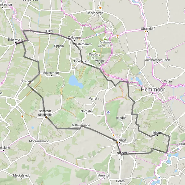 Map miniature of "Bülkau and Wohlenbeck Loop" cycling inspiration in Lüneburg, Germany. Generated by Tarmacs.app cycling route planner