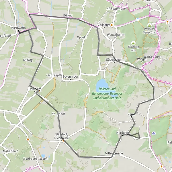 Karten-Miniaturansicht der Radinspiration "Radtour nach Bülkau und Mittelstenahe" in Lüneburg, Germany. Erstellt vom Tarmacs.app-Routenplaner für Radtouren