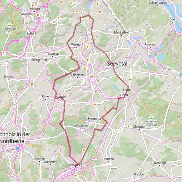 Karten-Miniaturansicht der Radinspiration "Gravel Tour um Jesteburg" in Lüneburg, Germany. Erstellt vom Tarmacs.app-Routenplaner für Radtouren
