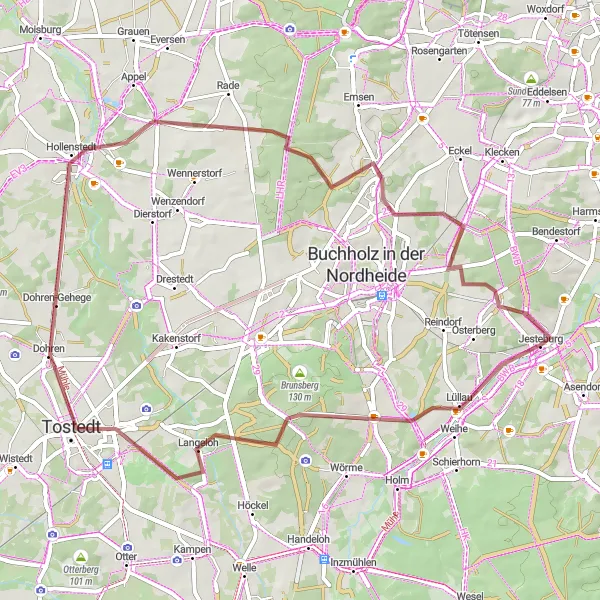 Map miniature of "The Holm-Seppensen gravel adventure" cycling inspiration in Lüneburg, Germany. Generated by Tarmacs.app cycling route planner