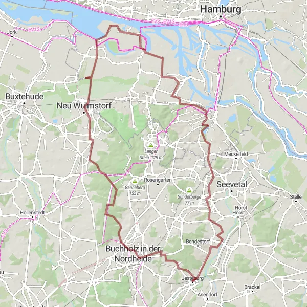 Map miniature of "The Gravel Adventure" cycling inspiration in Lüneburg, Germany. Generated by Tarmacs.app cycling route planner