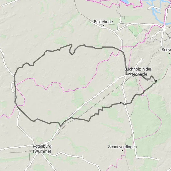 Map miniature of "Zeven Adventure" cycling inspiration in Lüneburg, Germany. Generated by Tarmacs.app cycling route planner