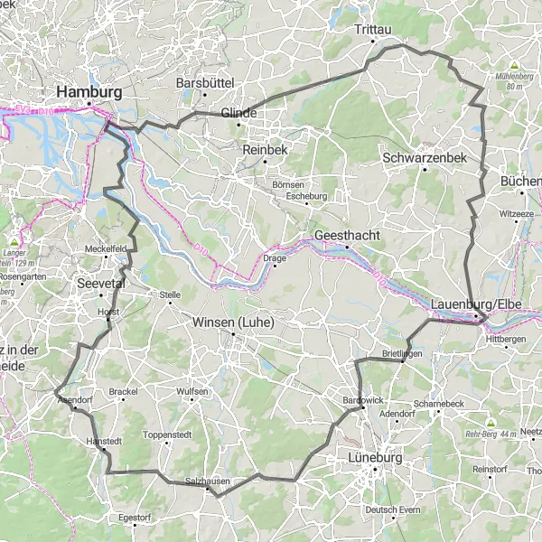 Map miniature of "Elbe Loop" cycling inspiration in Lüneburg, Germany. Generated by Tarmacs.app cycling route planner