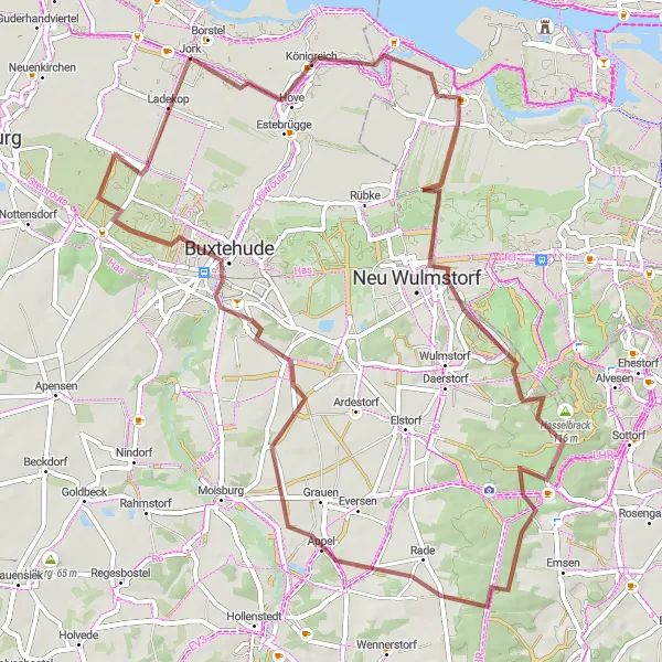 Map miniature of "Neuenfelde to Jork Gravel Route" cycling inspiration in Lüneburg, Germany. Generated by Tarmacs.app cycling route planner