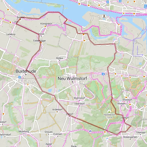 Karten-Miniaturansicht der Radinspiration "Rundtour von Jork nach Cranz und zurück" in Lüneburg, Germany. Erstellt vom Tarmacs.app-Routenplaner für Radtouren