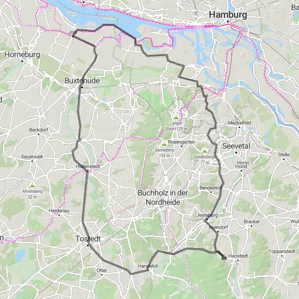 Karten-Miniaturansicht der Radinspiration "Tour zu Naturdenkmälern und Aussichtspunkten bei Jork" in Lüneburg, Germany. Erstellt vom Tarmacs.app-Routenplaner für Radtouren