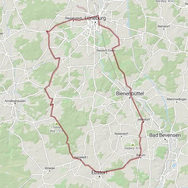 Map miniature of "Lüneburger Heide Gravel Adventure" cycling inspiration in Lüneburg, Germany. Generated by Tarmacs.app cycling route planner