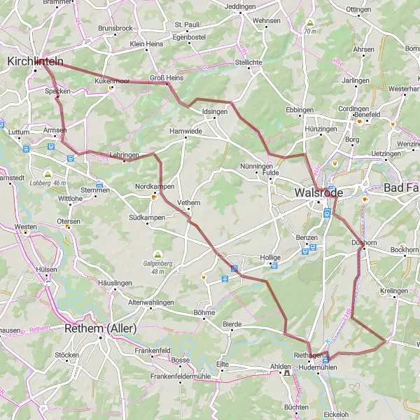 Map miniature of "Nature Escape: Walsrode Gravel Route" cycling inspiration in Lüneburg, Germany. Generated by Tarmacs.app cycling route planner