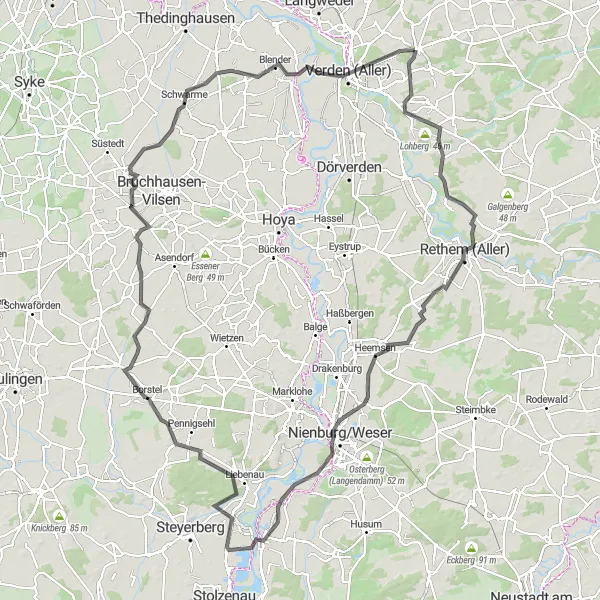 Map miniature of "Aller Valley Escape" cycling inspiration in Lüneburg, Germany. Generated by Tarmacs.app cycling route planner