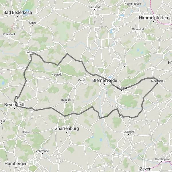 Map miniature of "Kutenholz Loop" cycling inspiration in Lüneburg, Germany. Generated by Tarmacs.app cycling route planner