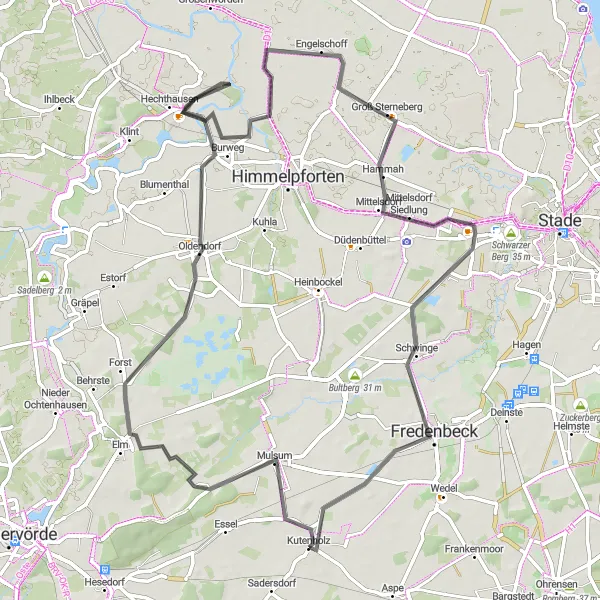 Map miniature of "Elm and Beyond" cycling inspiration in Lüneburg, Germany. Generated by Tarmacs.app cycling route planner