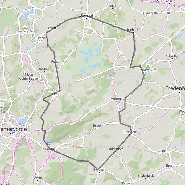 Map miniature of "Elm Loop" cycling inspiration in Lüneburg, Germany. Generated by Tarmacs.app cycling route planner