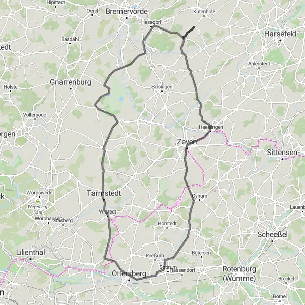 Map miniature of "Zeven Adventure" cycling inspiration in Lüneburg, Germany. Generated by Tarmacs.app cycling route planner