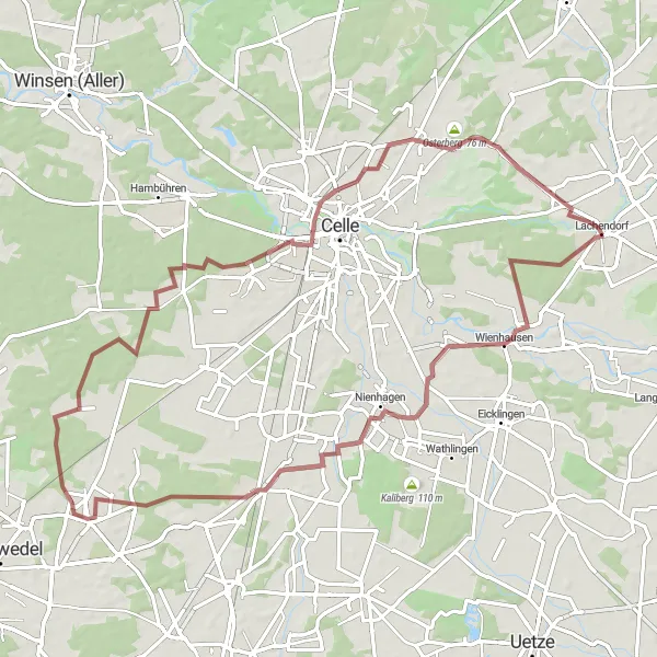 Karten-Miniaturansicht der Radinspiration "Schottertour von Lachendorf nach Wietzenbruch" in Lüneburg, Germany. Erstellt vom Tarmacs.app-Routenplaner für Radtouren