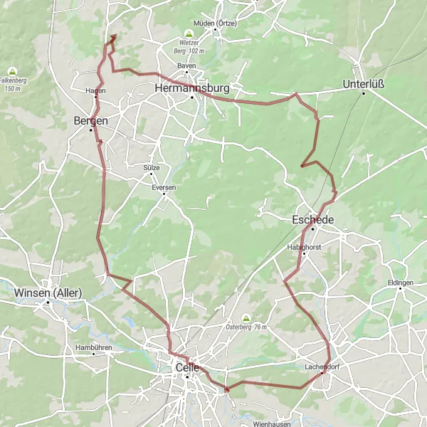 Map miniature of "The Gravel Adventure" cycling inspiration in Lüneburg, Germany. Generated by Tarmacs.app cycling route planner