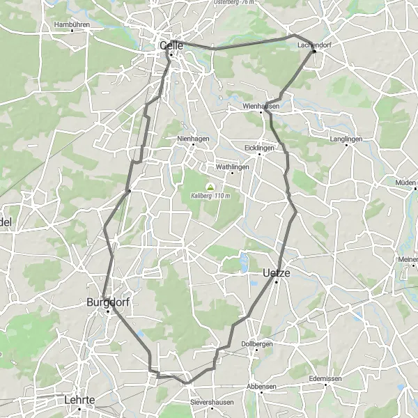 Karten-Miniaturansicht der Radinspiration "Rundtour durch Bröckel, Schwüblingsen, Immensen, Otze und Lachtehausen" in Lüneburg, Germany. Erstellt vom Tarmacs.app-Routenplaner für Radtouren