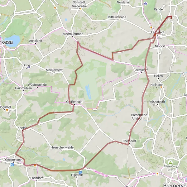 Map miniature of "Gravel Adventure from Lamstedt to Großenhain" cycling inspiration in Lüneburg, Germany. Generated by Tarmacs.app cycling route planner