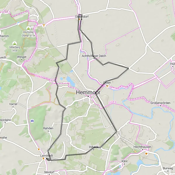 Map miniature of "Lamstedt Loop" cycling inspiration in Lüneburg, Germany. Generated by Tarmacs.app cycling route planner