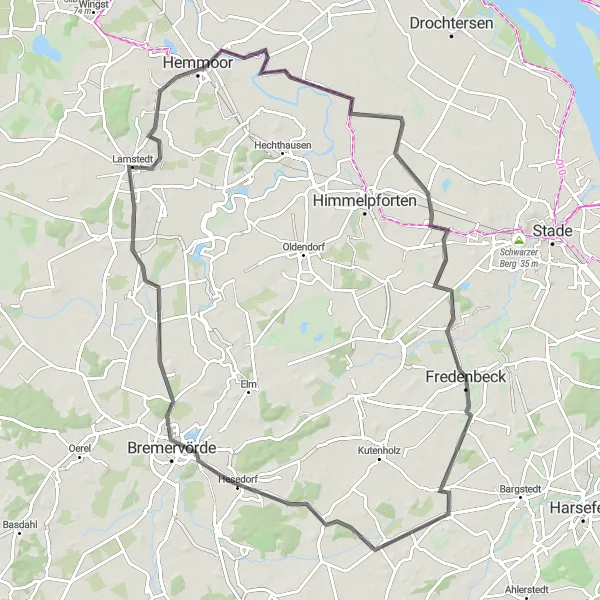 Map miniature of "Around Hemmoor" cycling inspiration in Lüneburg, Germany. Generated by Tarmacs.app cycling route planner