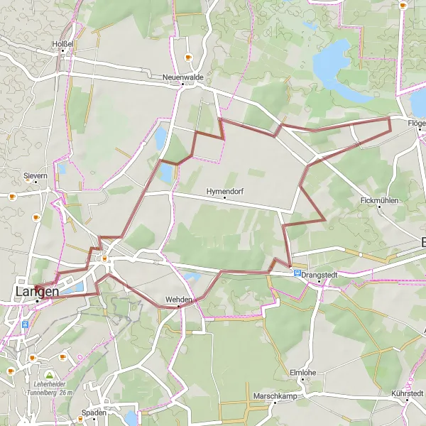 Map miniature of "Debstedt & Assichtsturm Halemer See Gravel Route" cycling inspiration in Lüneburg, Germany. Generated by Tarmacs.app cycling route planner