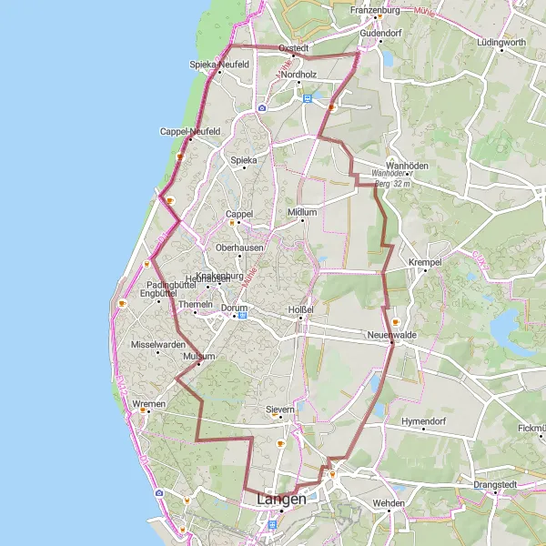 Karten-Miniaturansicht der Radinspiration "Küstenwege-Erkundung" in Lüneburg, Germany. Erstellt vom Tarmacs.app-Routenplaner für Radtouren