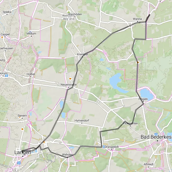 Karten-Miniaturansicht der Radinspiration "Rund um Langen und Debstedt" in Lüneburg, Germany. Erstellt vom Tarmacs.app-Routenplaner für Radtouren