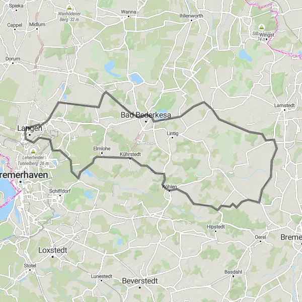 Karten-Miniaturansicht der Radinspiration "Hymendorf und Bad Bederkesa Tour" in Lüneburg, Germany. Erstellt vom Tarmacs.app-Routenplaner für Radtouren